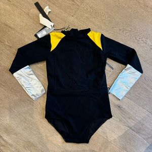 NUNUNU Black and Yellow silver long sleeve  swimsuit swim suit NWT